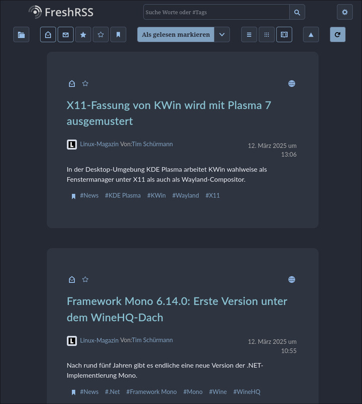 FreshRSS Lese-Ansicht