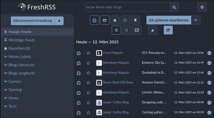FreshRSS Listen-Ansicht